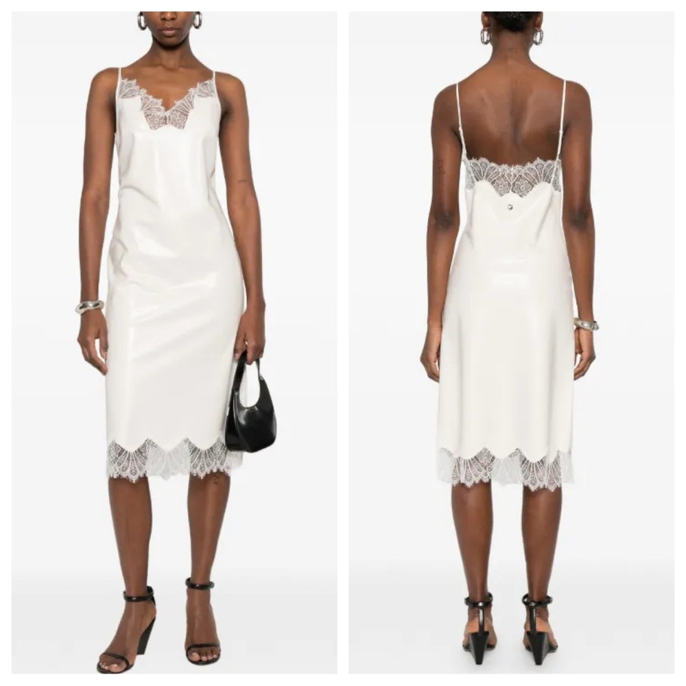 Coperni Lace Trim Latex Midi Dress in White